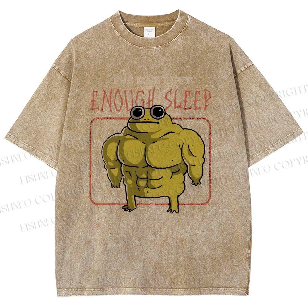 Unisex Muscle Frog Printed Washed Tee