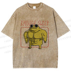 Unisex Muscle Frog Printed Washed Tee