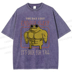 Unisex Muscle Frog Printed Washed Tee