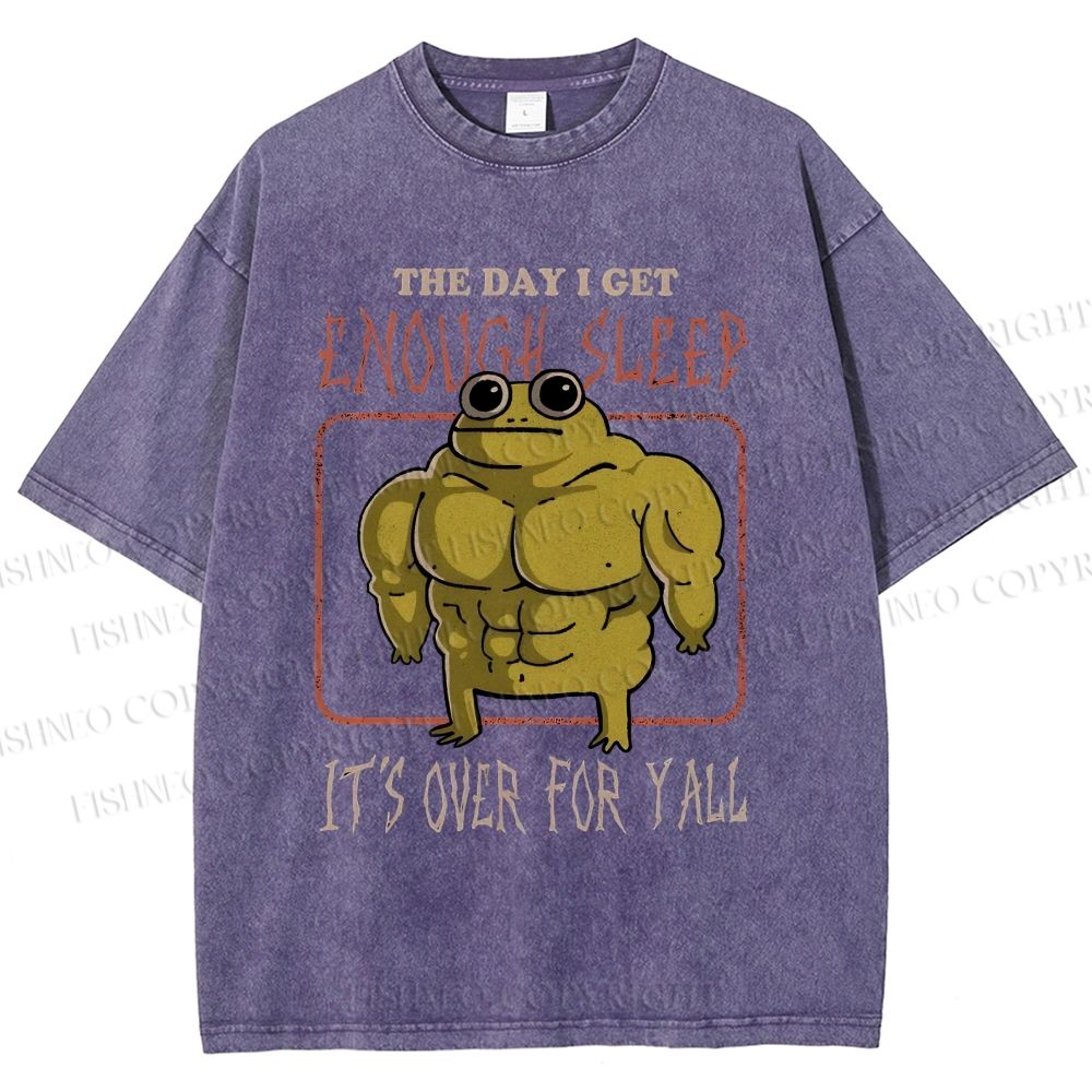 Unisex Muscle Frog Printed Washed Tee