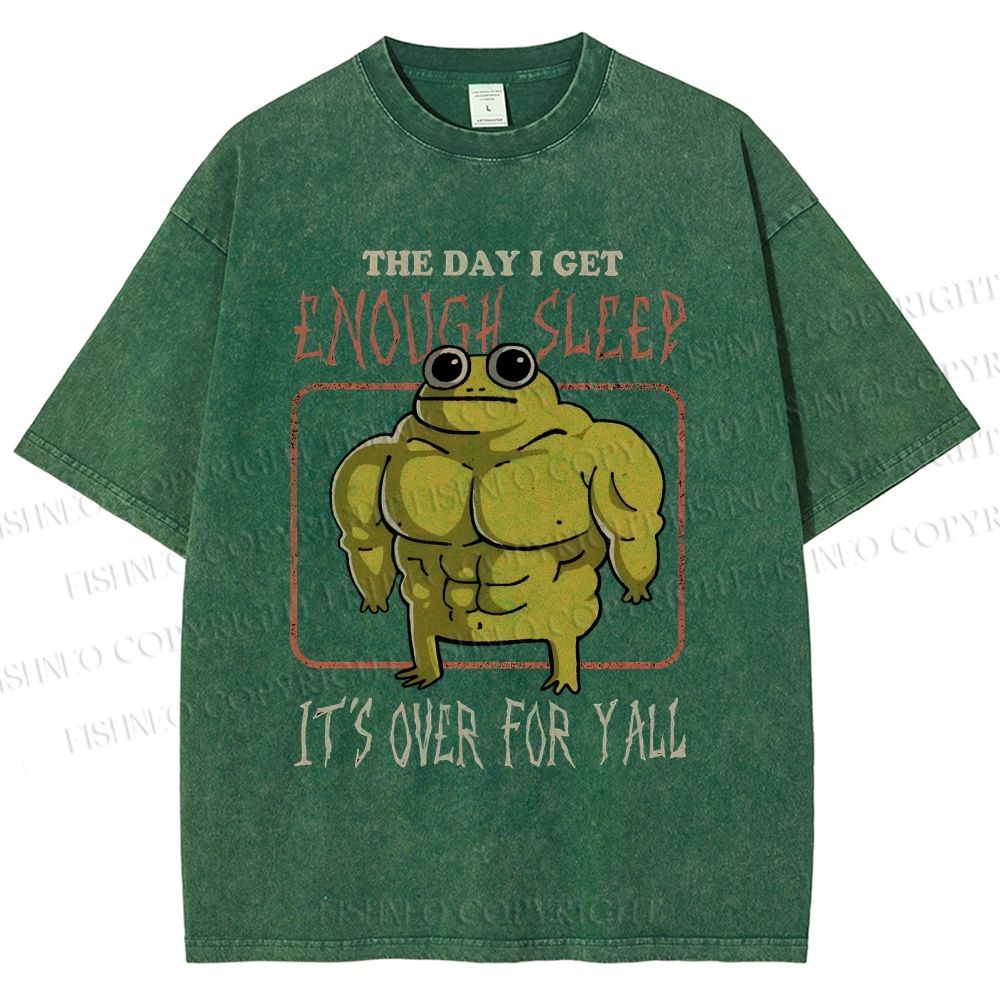 Unisex Muscle Frog Printed Washed Tee