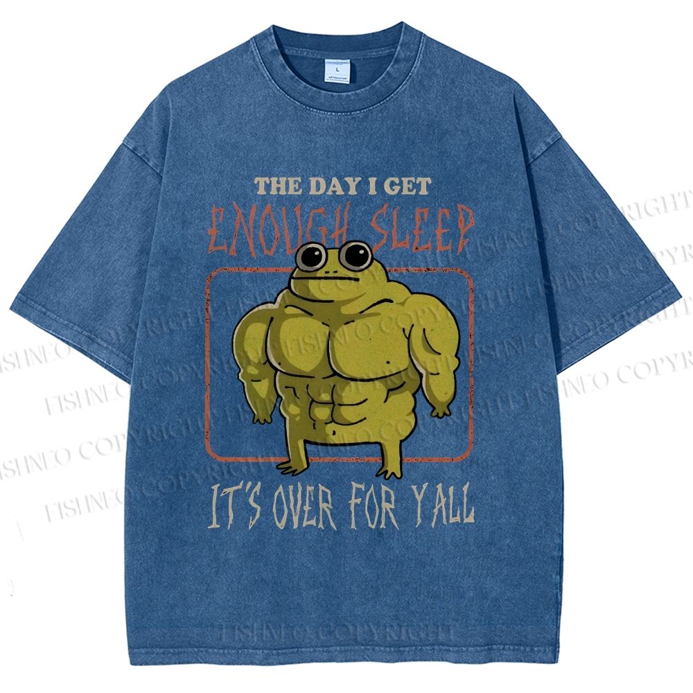Unisex Muscle Frog Printed Washed Tee