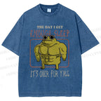 Unisex Muscle Frog Printed Washed Tee