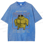 Unisex Muscle Frog Printed Washed Tee
