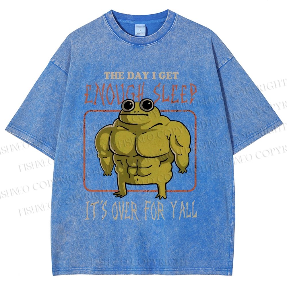 Unisex Muscle Frog Printed Washed Tee