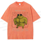 Unisex Muscle Frog Printed Washed Tee