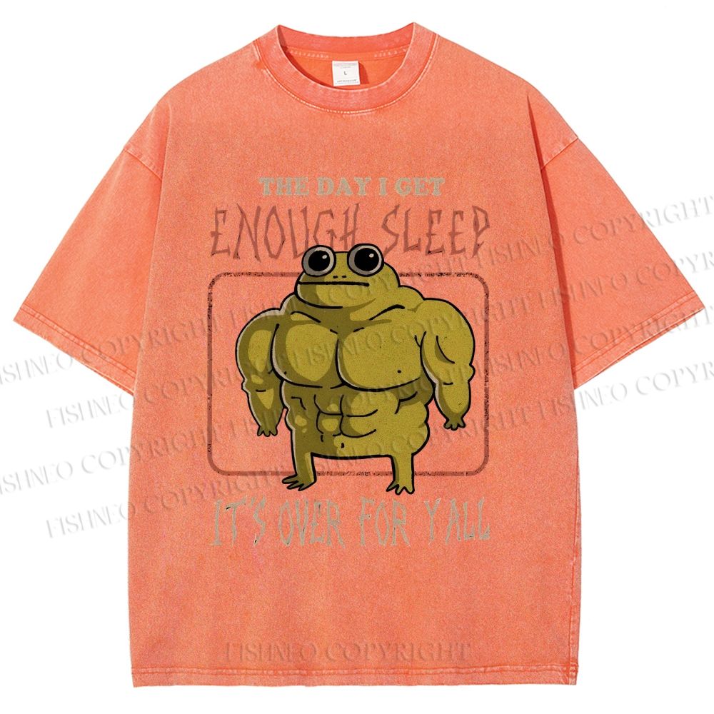 Unisex Muscle Frog Printed Washed Tee