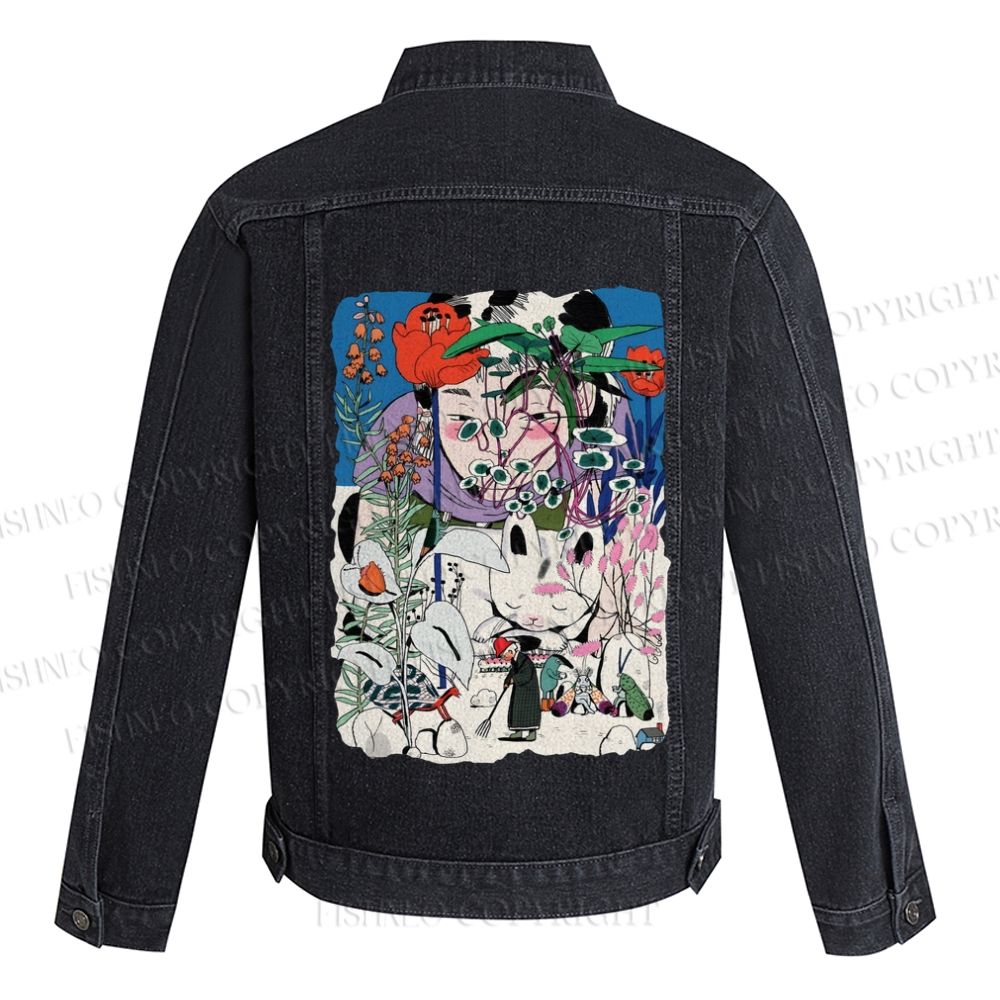 Vintage Graffiti Printed Denim Jacket