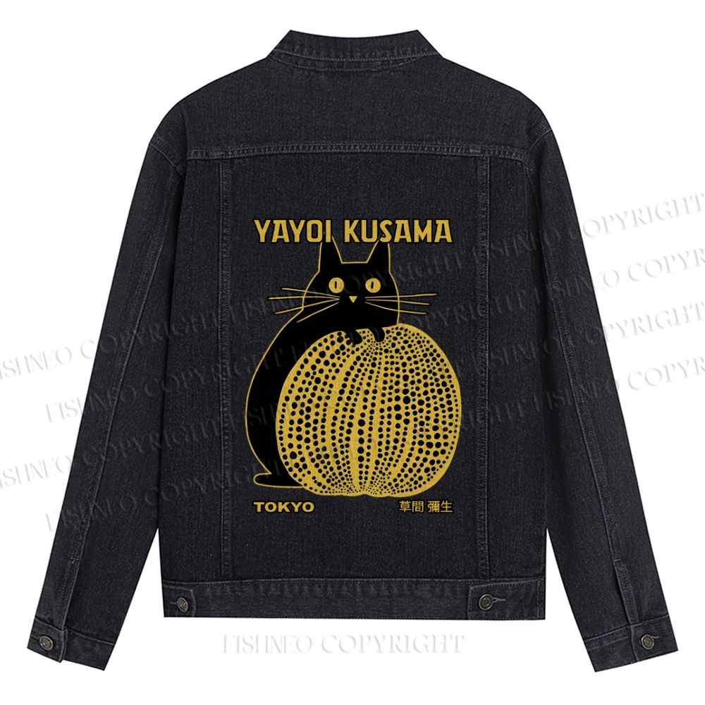 Japanese Yayoi Kusama Pumpkin Cat Printed Denim Jacket