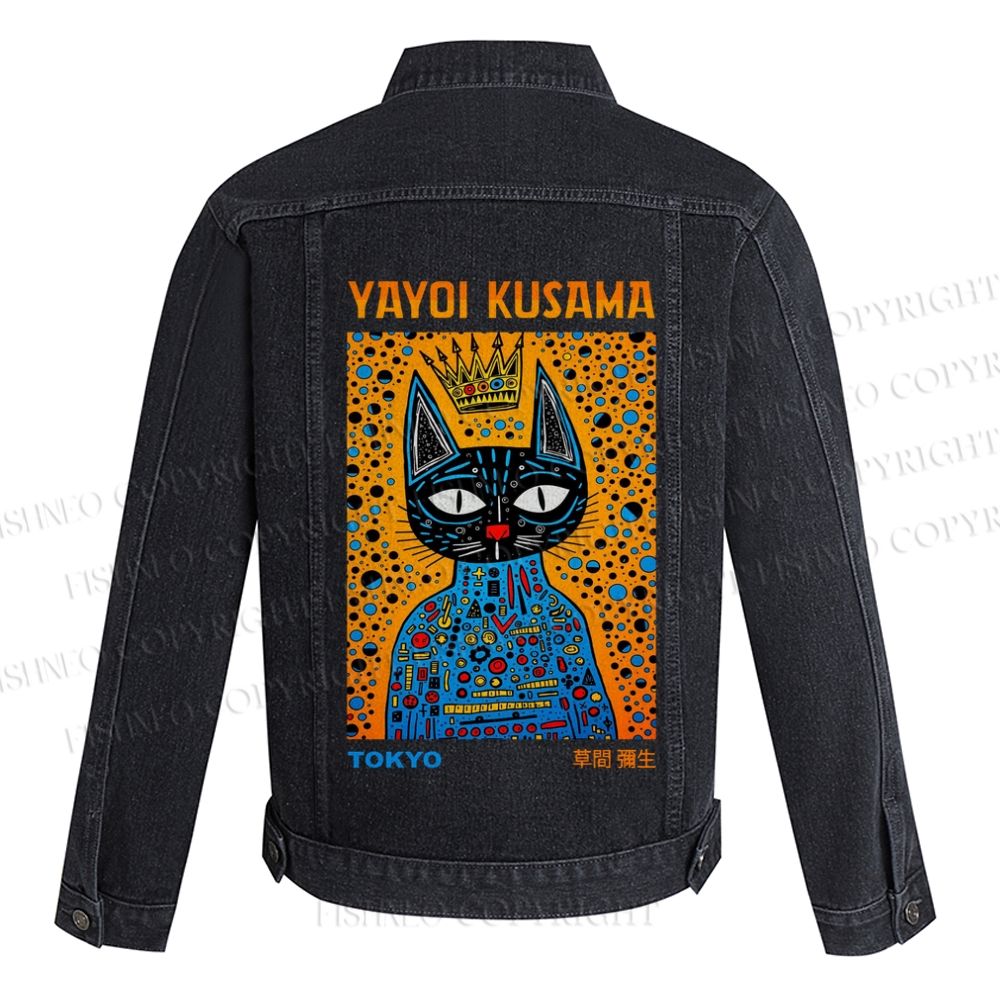 Japanese Yayoi Kusama Cat Printed Denim Jacket