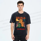 Unisex Catzilla Printed Washed Tee
