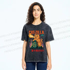 Unisex Catzilla Printed Washed Tee