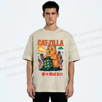 Unisex Catzilla Printed Washed Tee