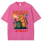 Unisex Catzilla Printed Washed Tee