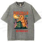 Unisex Catzilla Printed Washed Tee