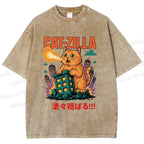 Unisex Catzilla Printed Washed Tee