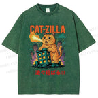 Unisex Catzilla Printed Washed Tee