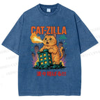 Unisex Catzilla Printed Washed Tee