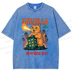 Unisex Catzilla Printed Washed Tee