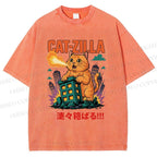 Unisex Catzilla Printed Washed Tee