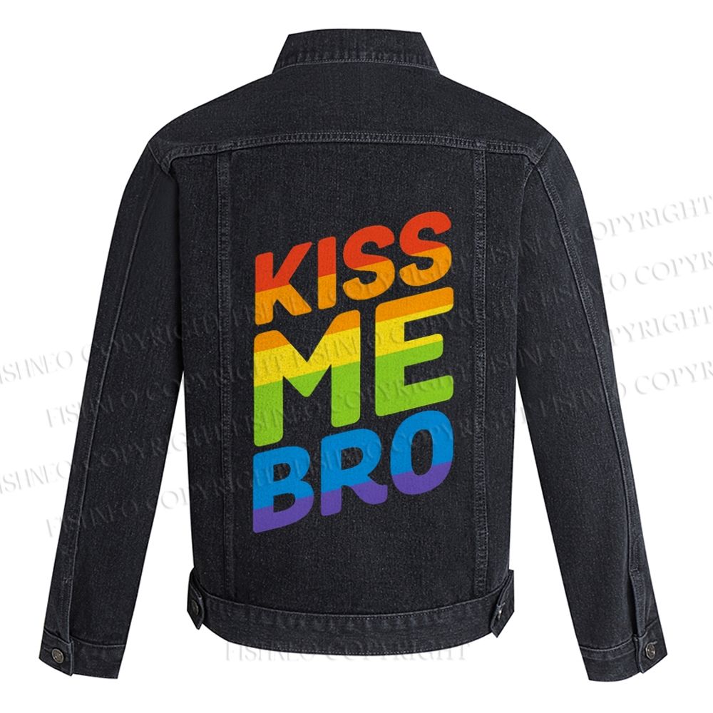 Pride Kiss Me Bro Printed Denim Jacket