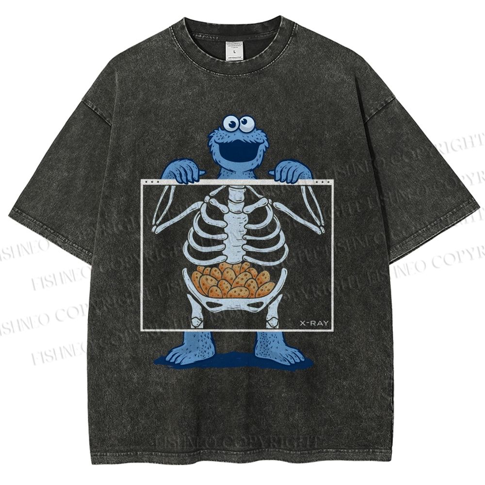 Unisex X-ray Cookie Monster Printed Washed Tee