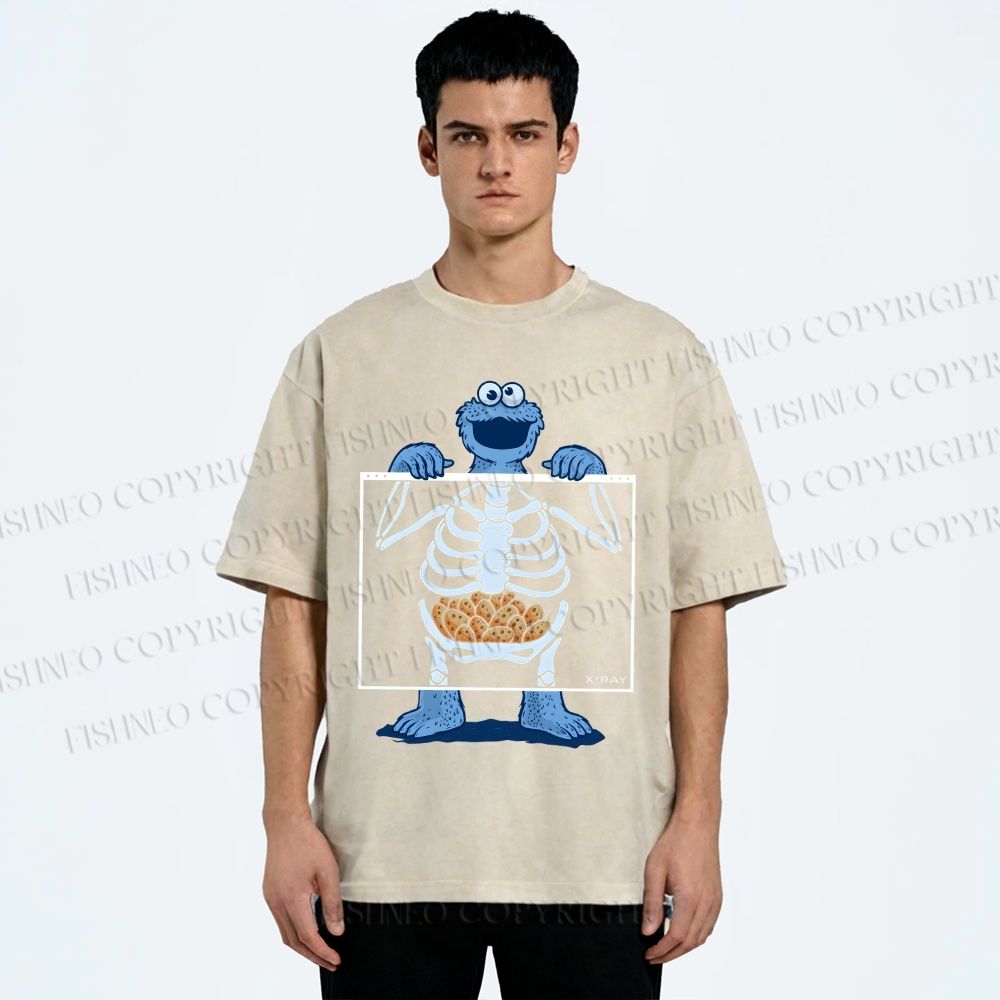 Unisex X-ray Cookie Monster Printed Washed Tee