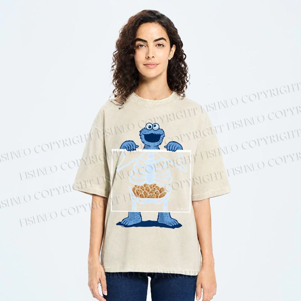 Unisex X-ray Cookie Monster Printed Washed Tee