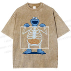 Unisex X-ray Cookie Monster Printed Washed Tee