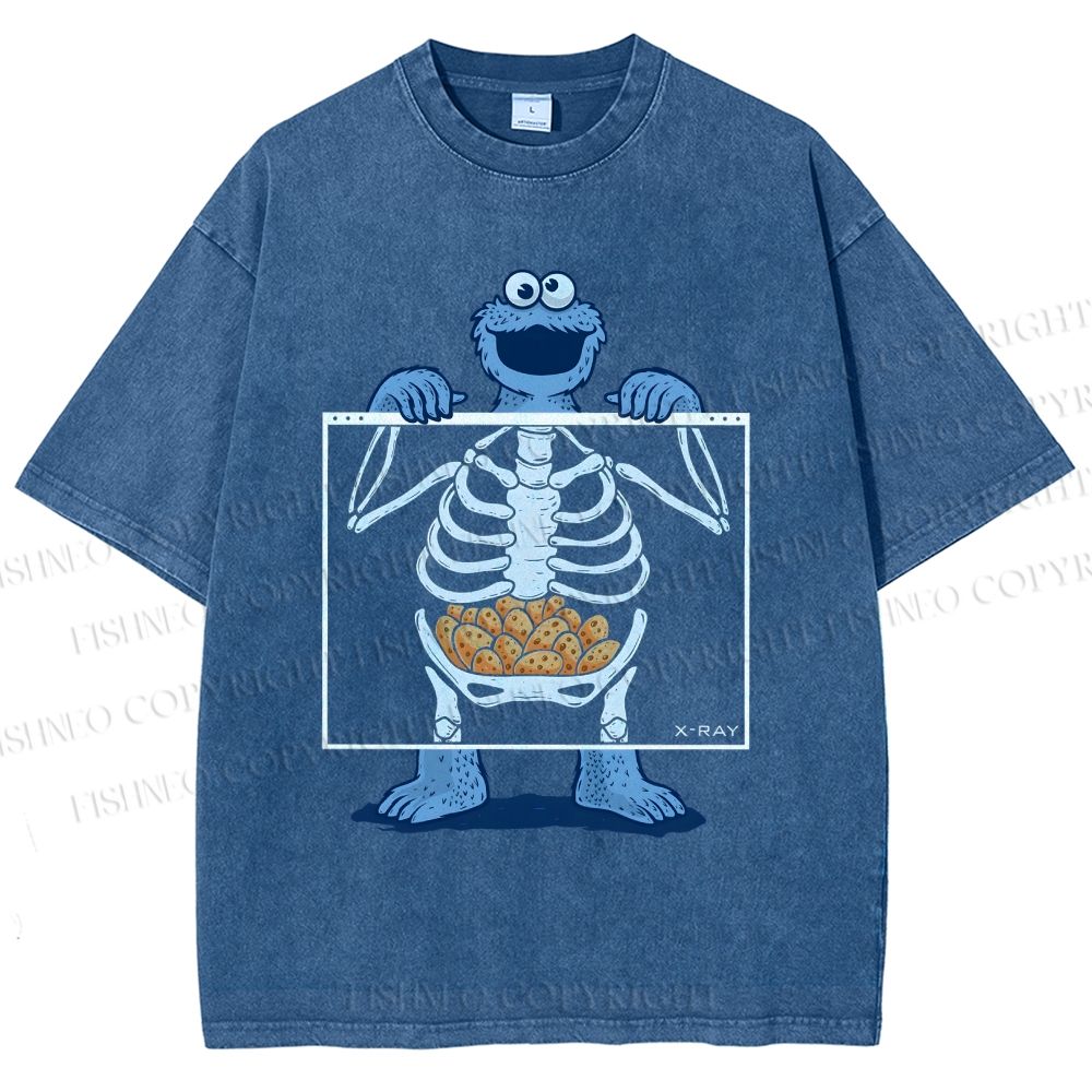 Unisex X-ray Cookie Monster Printed Washed Tee