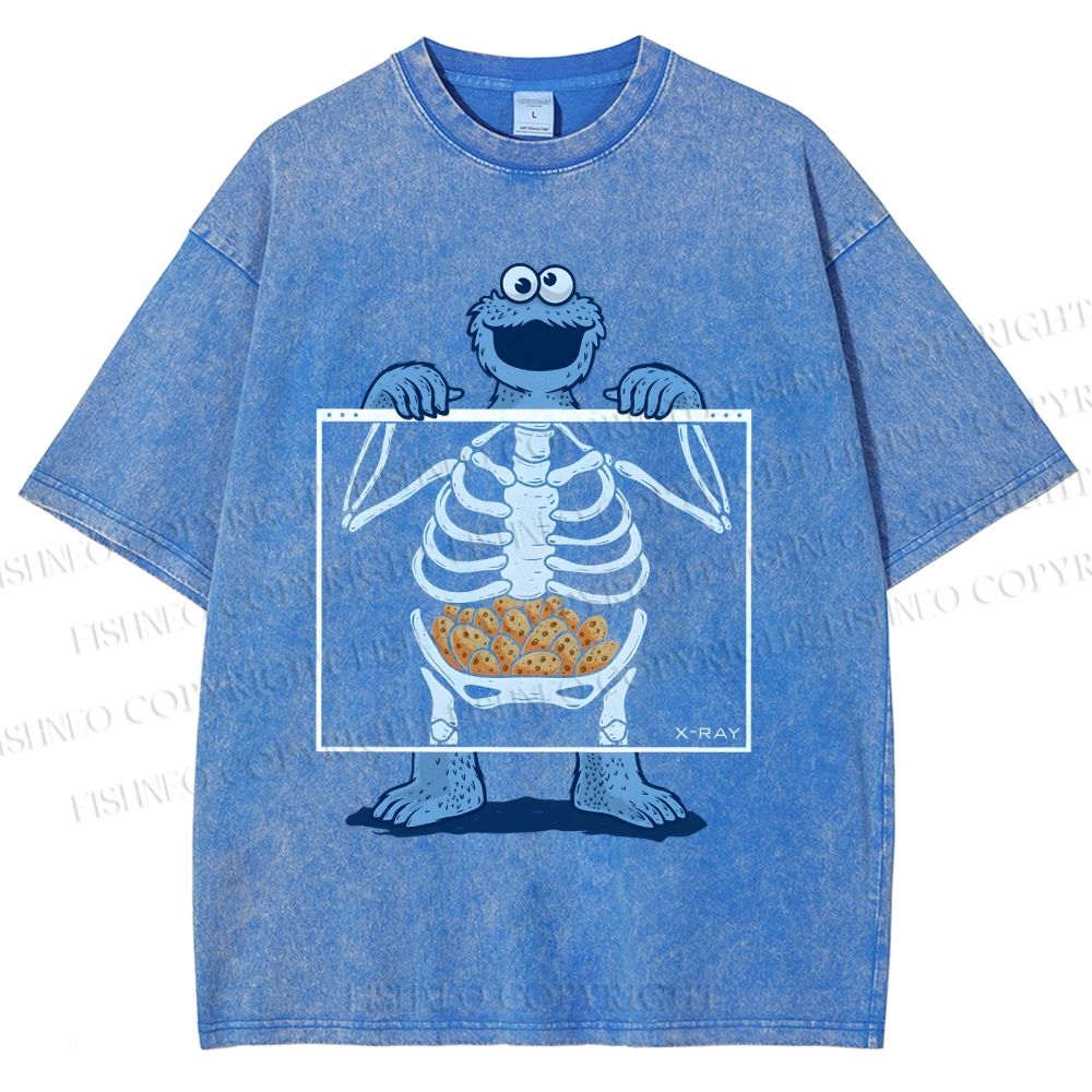 Unisex X-ray Cookie Monster Printed Washed Tee