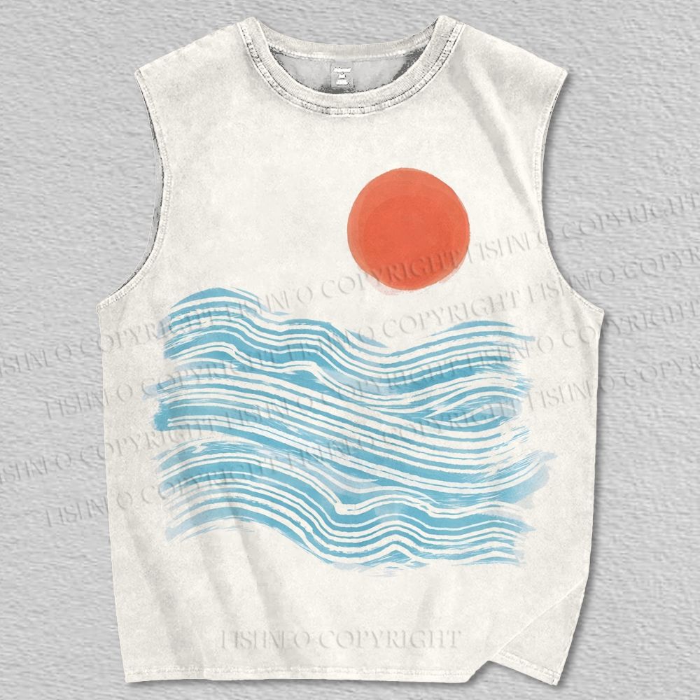 Unisex Sunrise Over Waves Printed Tank Top