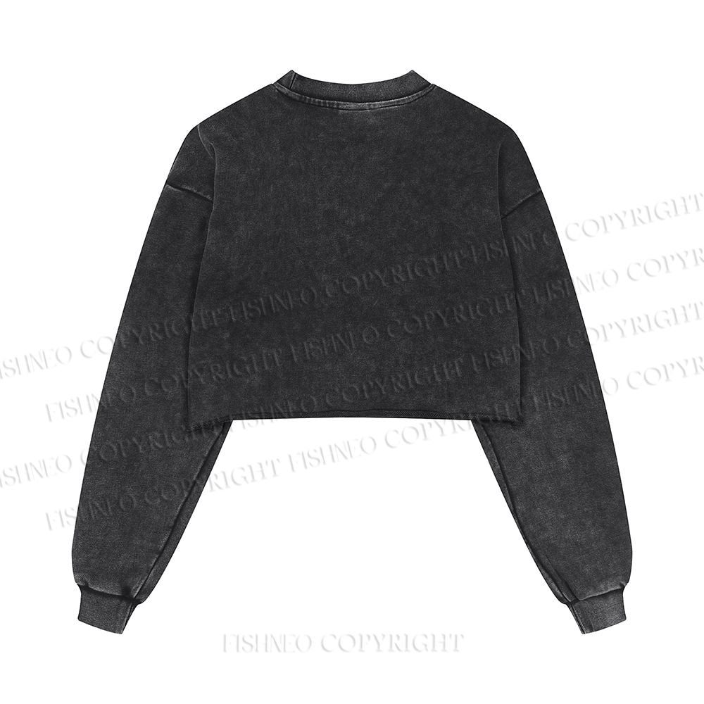 Jean-Michel Basquiat Graffiti Printed Washed Crop Sweatshirt