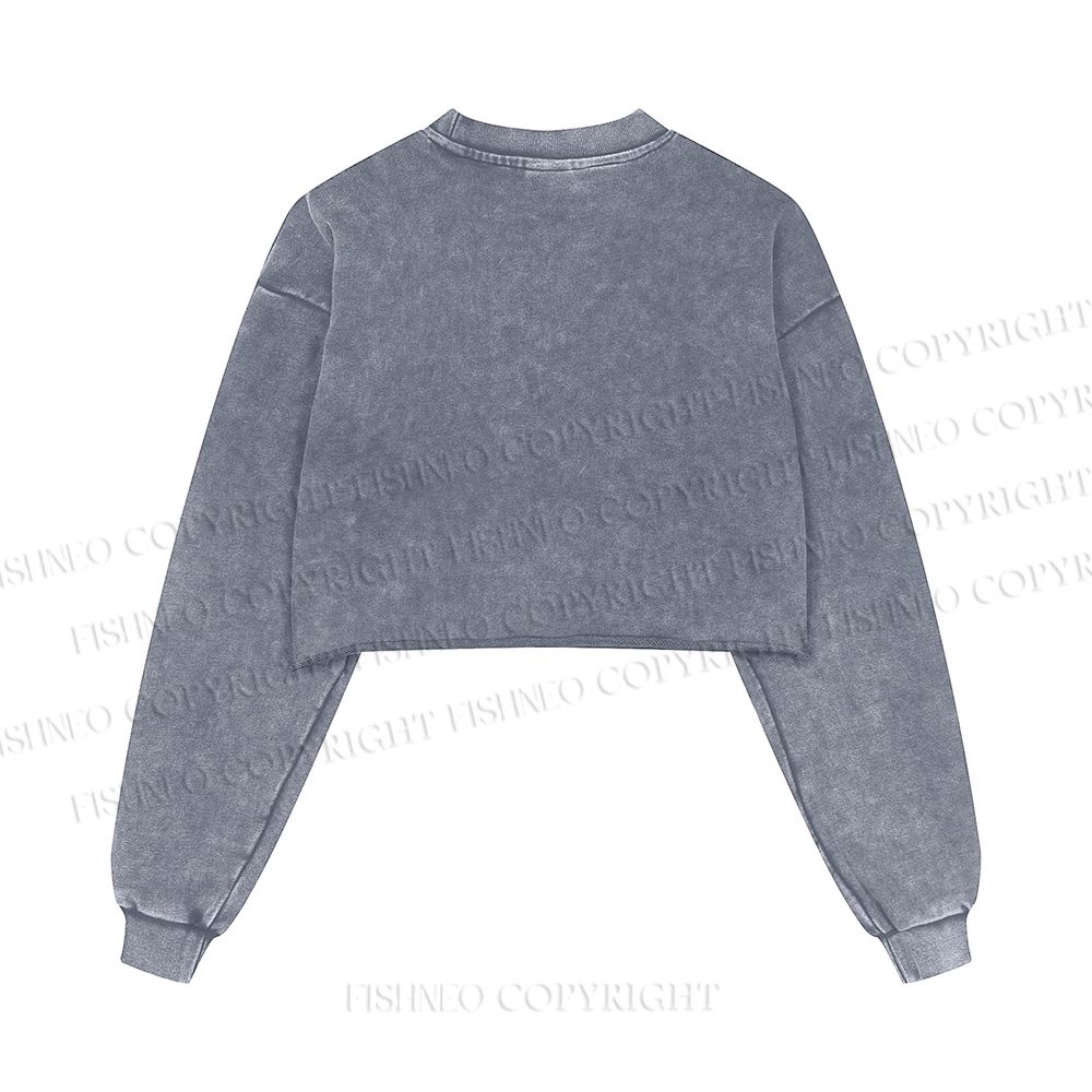 Fish Got Too Silly Printed Washed Crop Sweatshirt