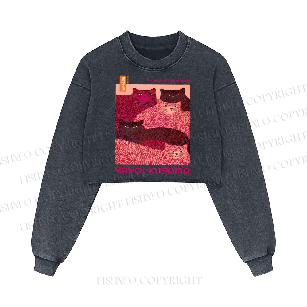 Pink Bears Yayoi Kusama Washed Crop Sweatshirt