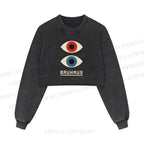 Bauhaus Art Eyes Printed Washed Crop Sweatshirt