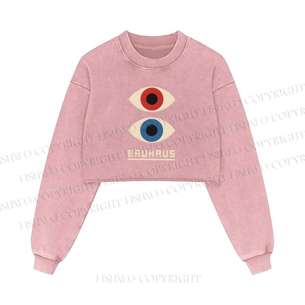 Bauhaus Art Eyes Printed Washed Crop Sweatshirt