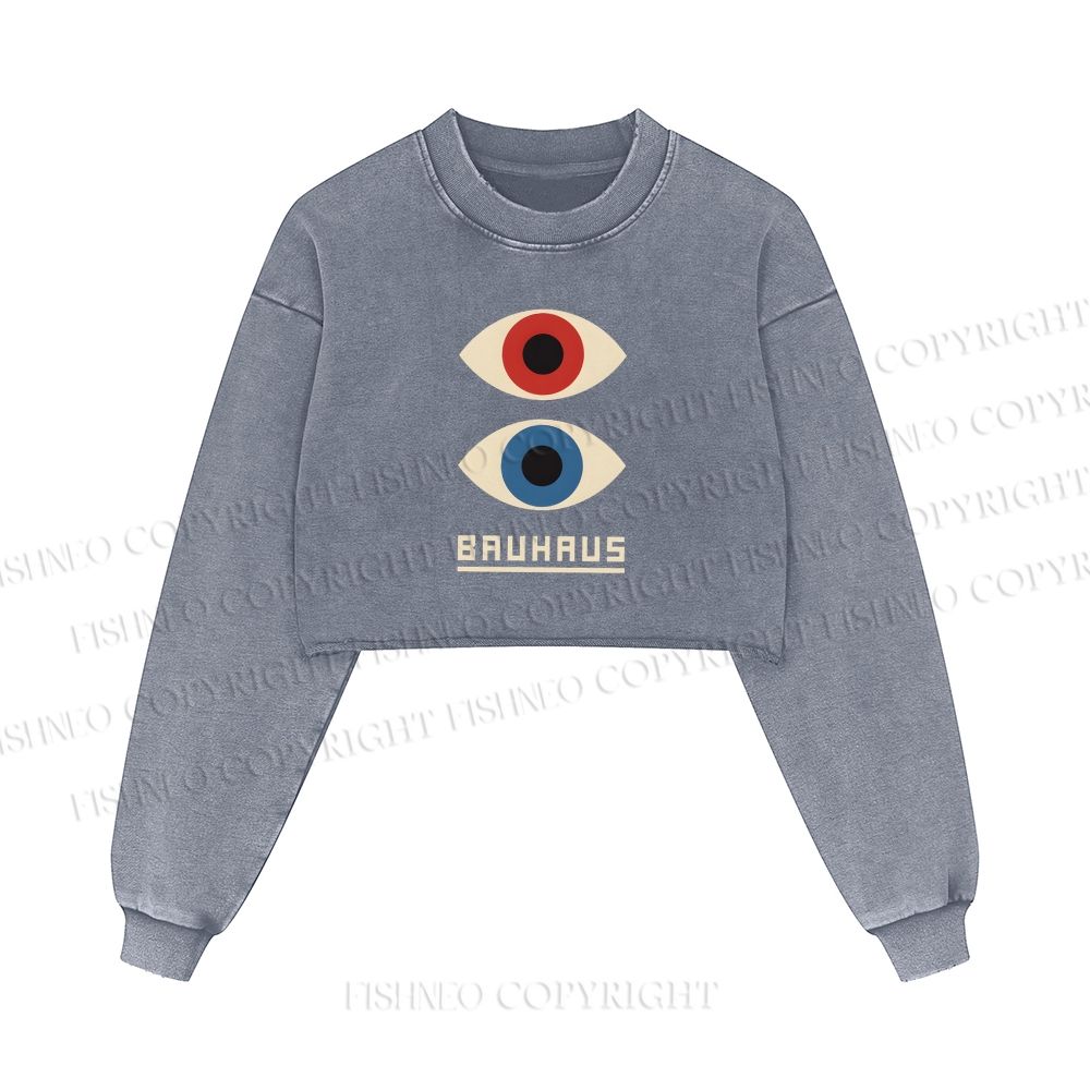 Bauhaus Art Eyes Printed Washed Crop Sweatshirt