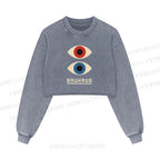 Bauhaus Art Eyes Printed Washed Crop Sweatshirt