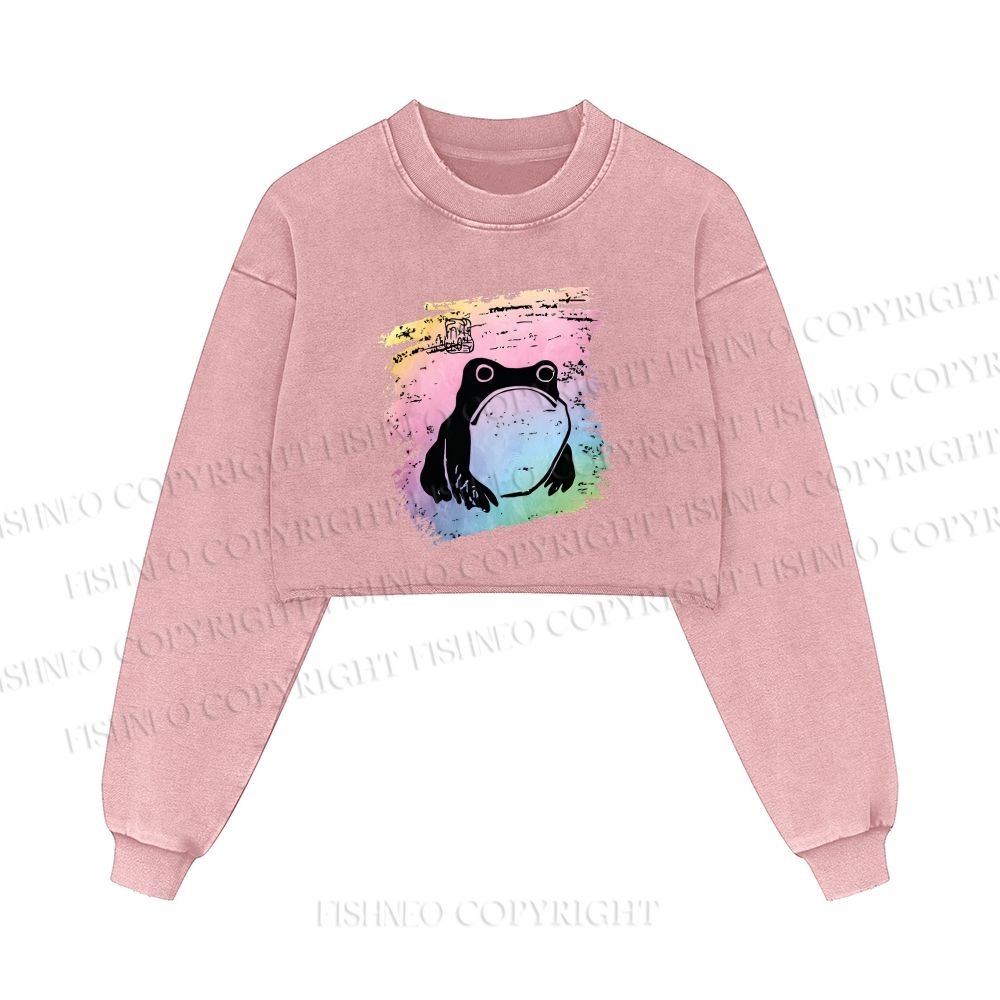 Grumpy Matsumoto Hoji Frog Printed Washed Crop Sweatshirt