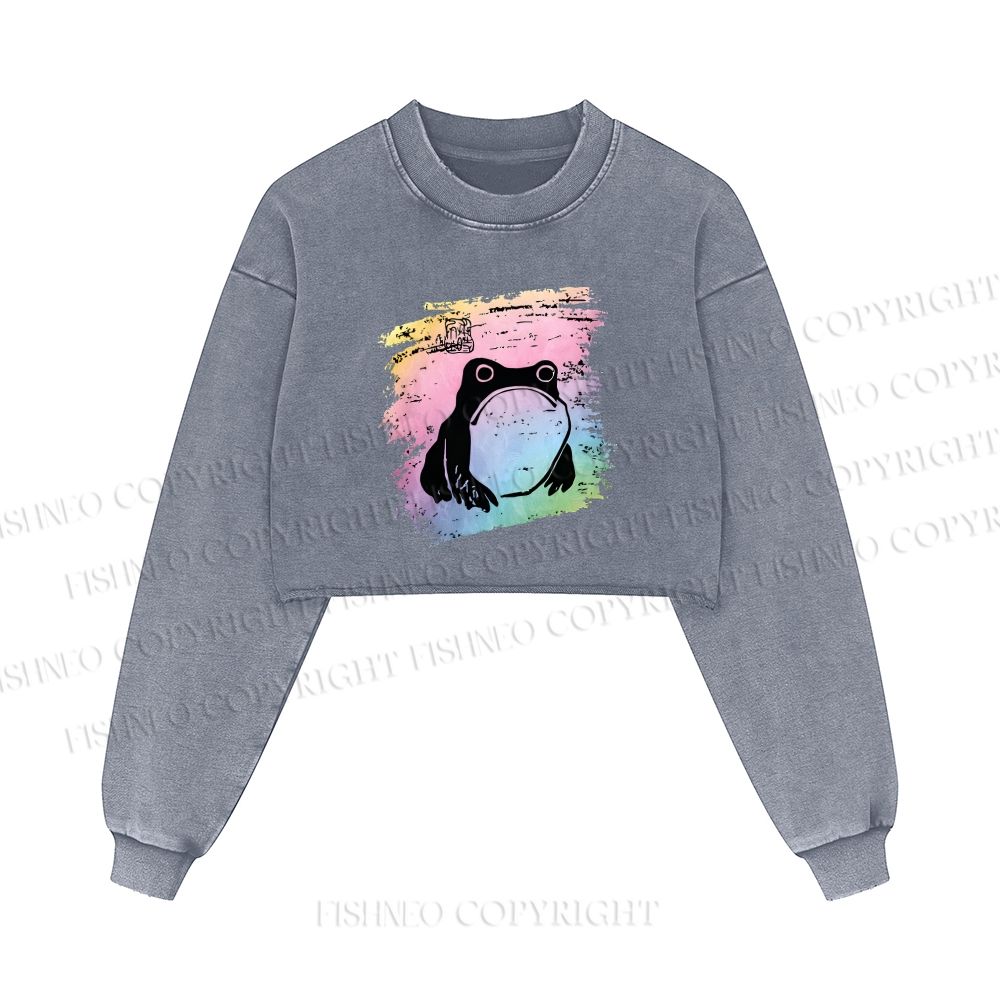 Grumpy Matsumoto Hoji Frog Printed Washed Crop Sweatshirt