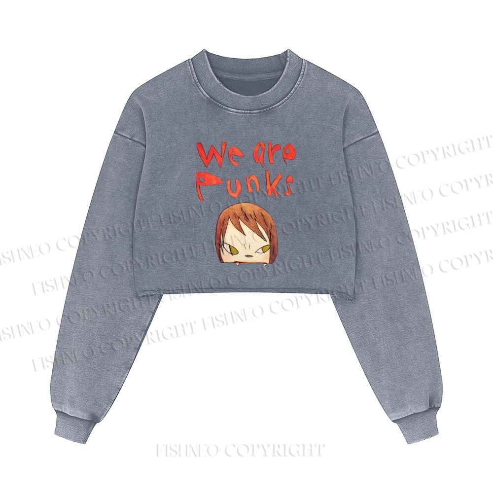 We Are Punks Yoshitomo Nara Printed Washed Crop Sweatshirt