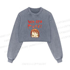 We Are Punks Yoshitomo Nara Printed Washed Crop Sweatshirt