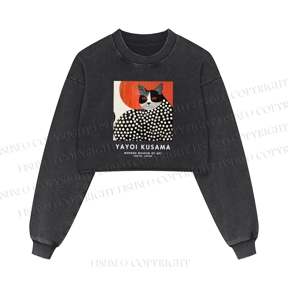 Yayoi Kusama Cat Printed Washed Crop Sweatshirt