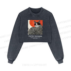 Yayoi Kusama Cat Printed Washed Crop Sweatshirt