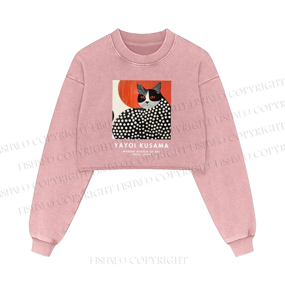 Yayoi Kusama Cat Printed Washed Crop Sweatshirt