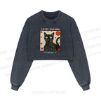 Yayoi Kusama Cat Printed Washed Crop Sweatshirt