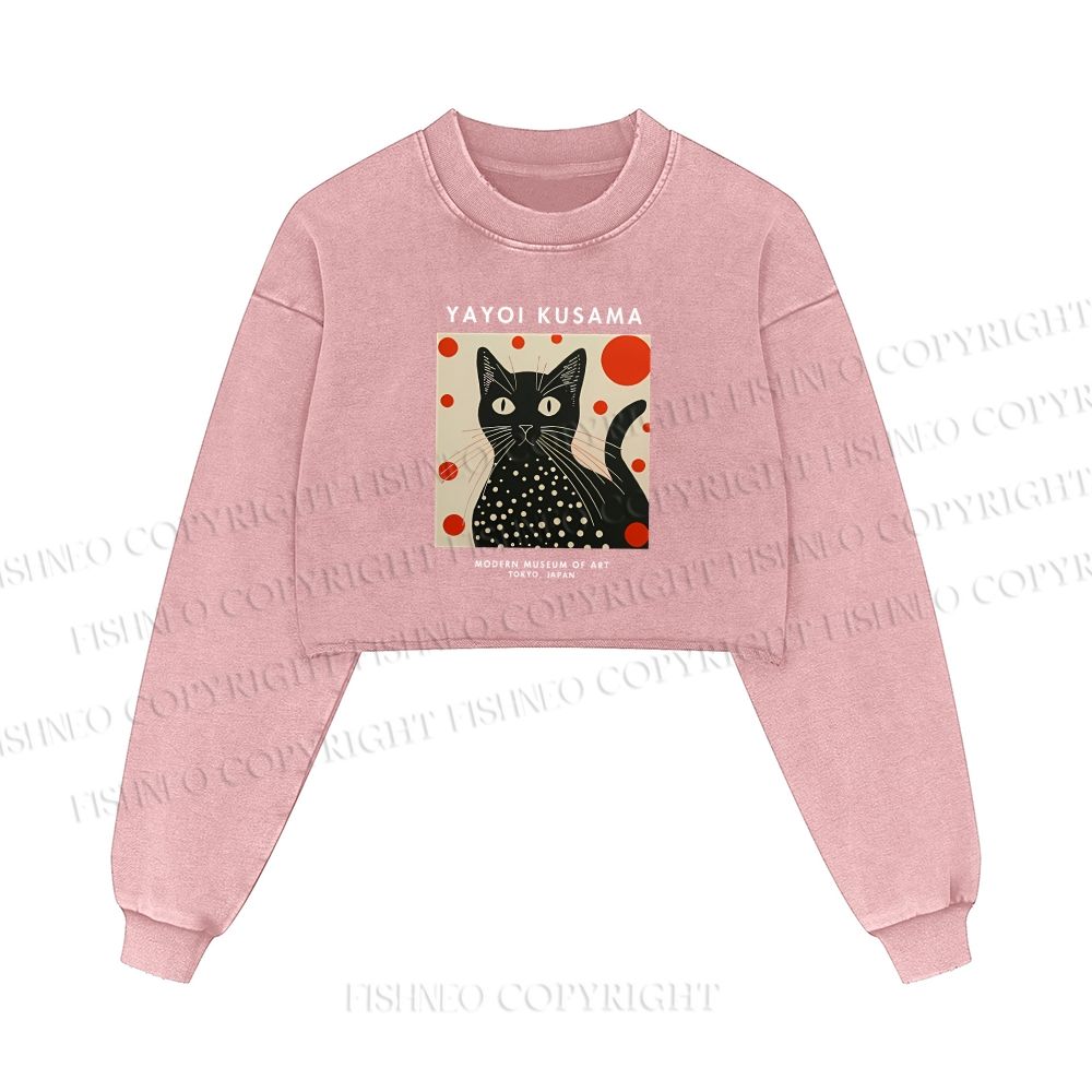 Yayoi Kusama Cat Printed Washed Crop Sweatshirt