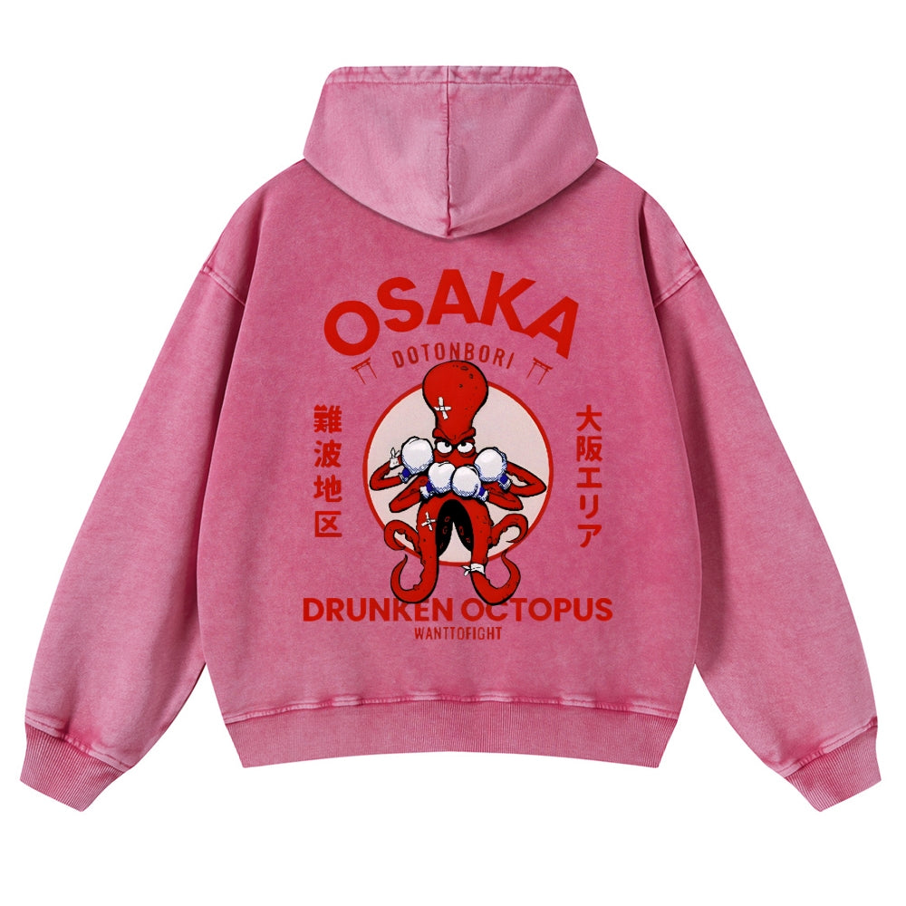 Osaka Drunken Octopus Vintage Washed Cotton Back Art Hoodie