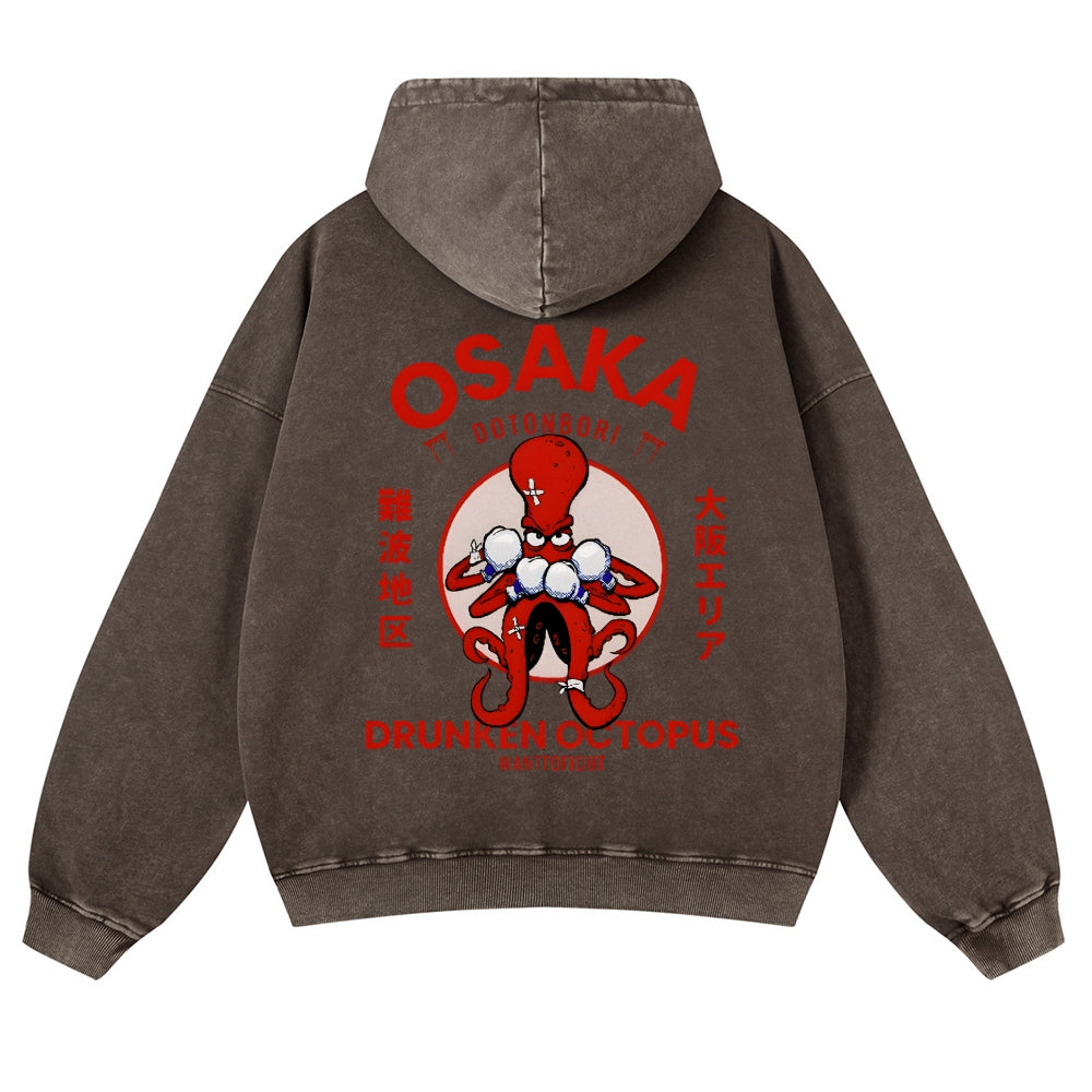 Osaka Drunken Octopus Vintage Washed Cotton Back Art Hoodie